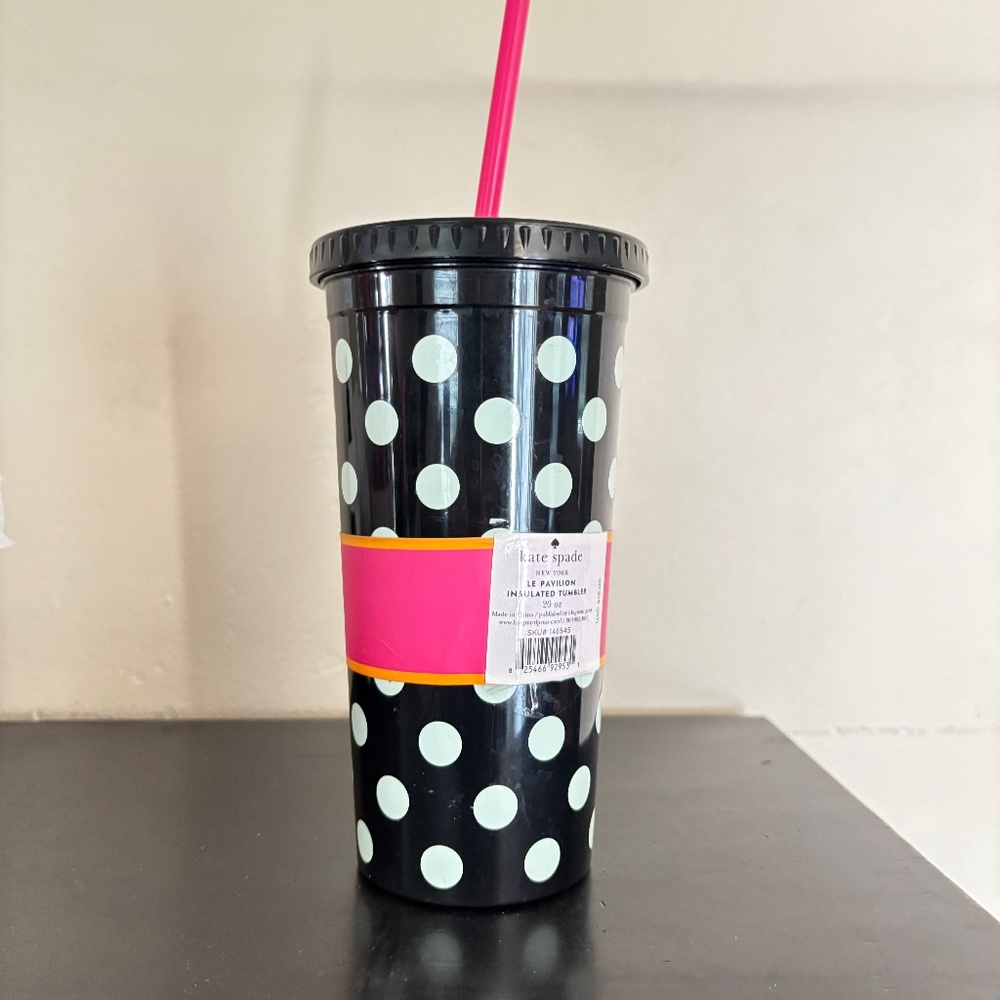 Kate Spade 20 oz. metal beverage, travel cup, lid, and straw, NWT